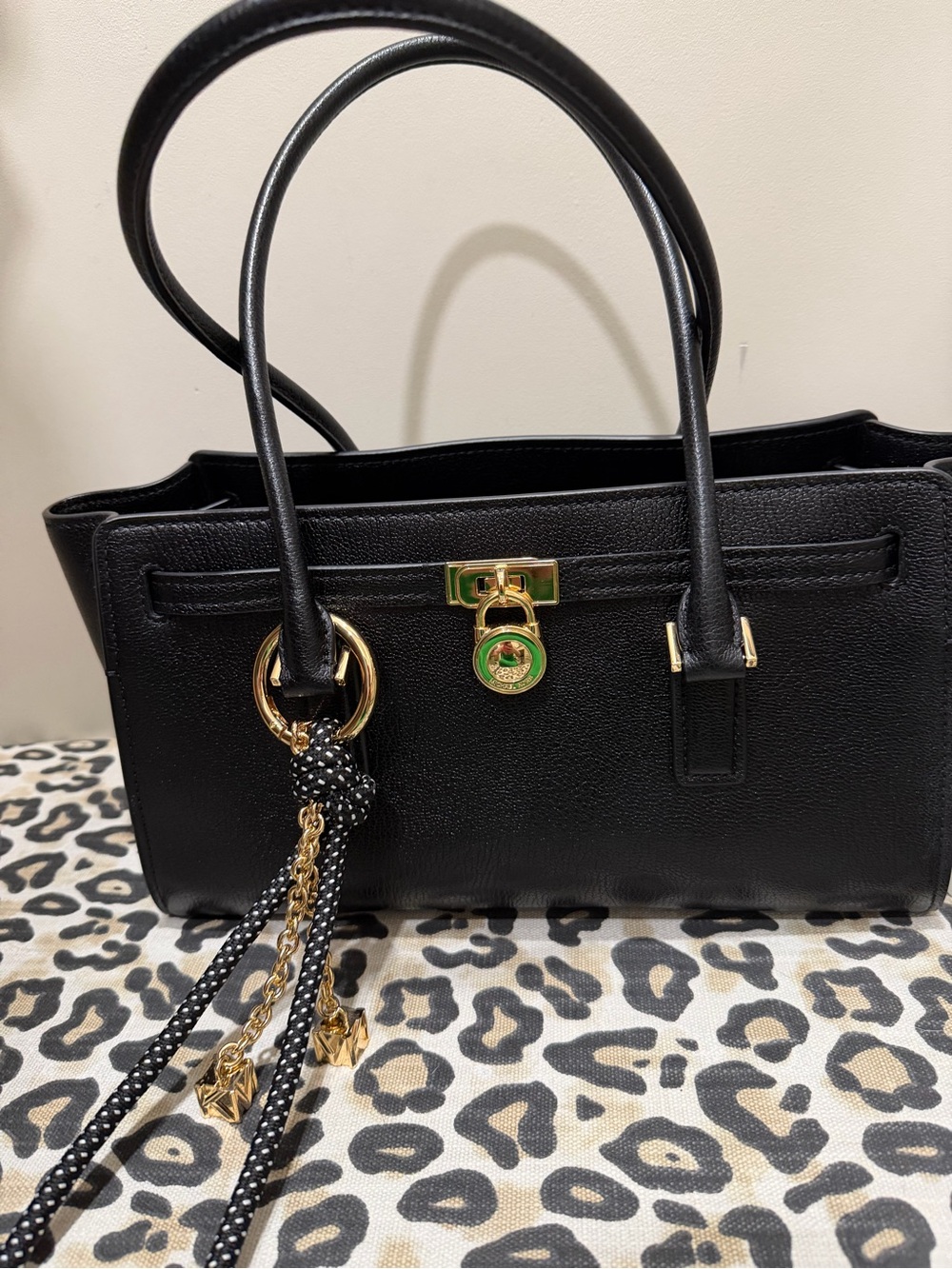 Michael Kors Black Leather Hamilton Satchel with Gold Hardware - Picture 2 of 6
